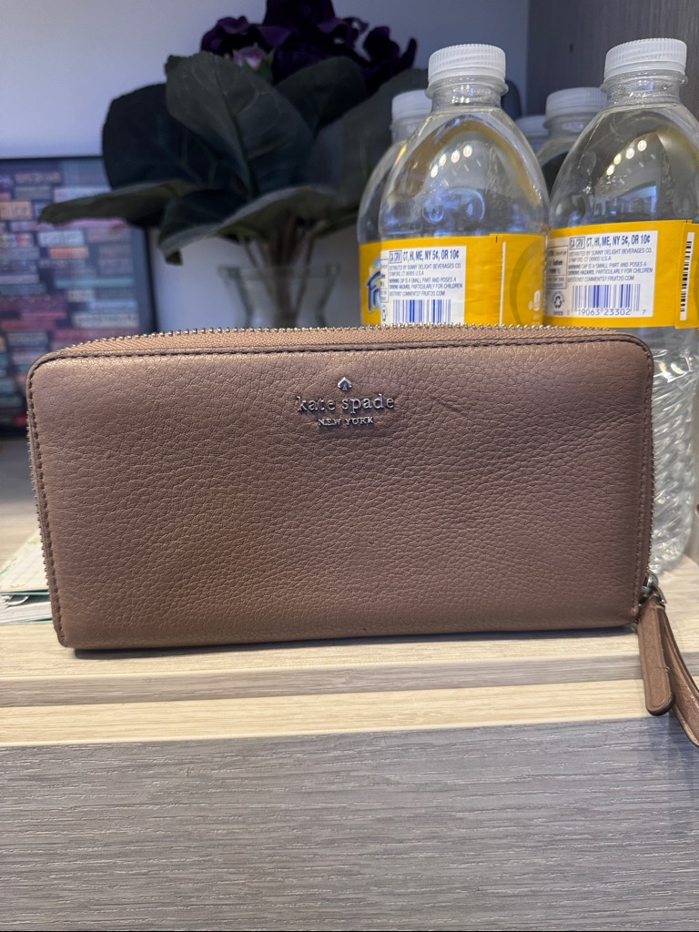 Kate Spade Leather Zip-Around Wallet In Taupe Brown